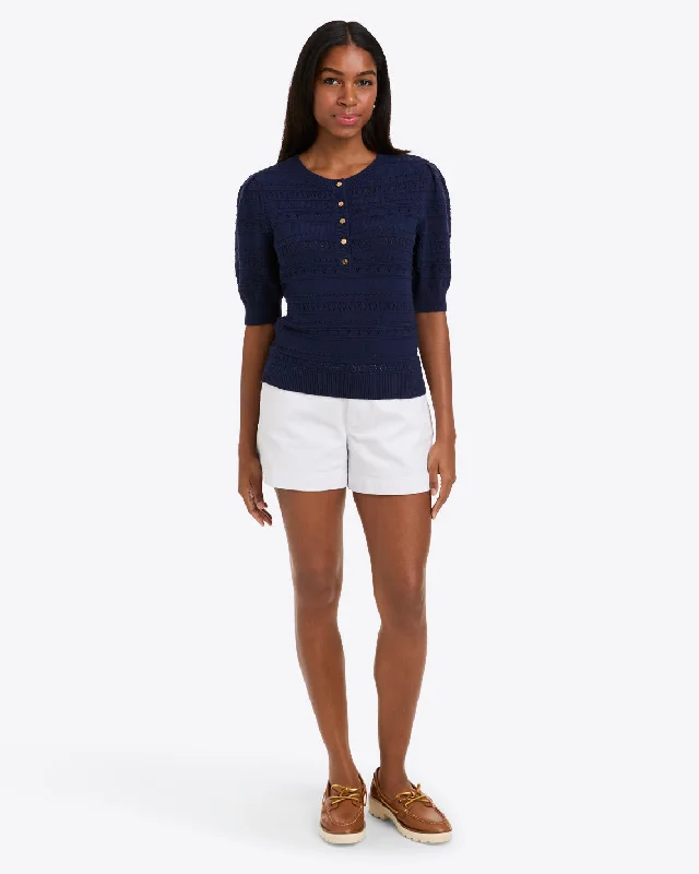 Annabelle Short-Sleeve Sweater in Navy Pointelle