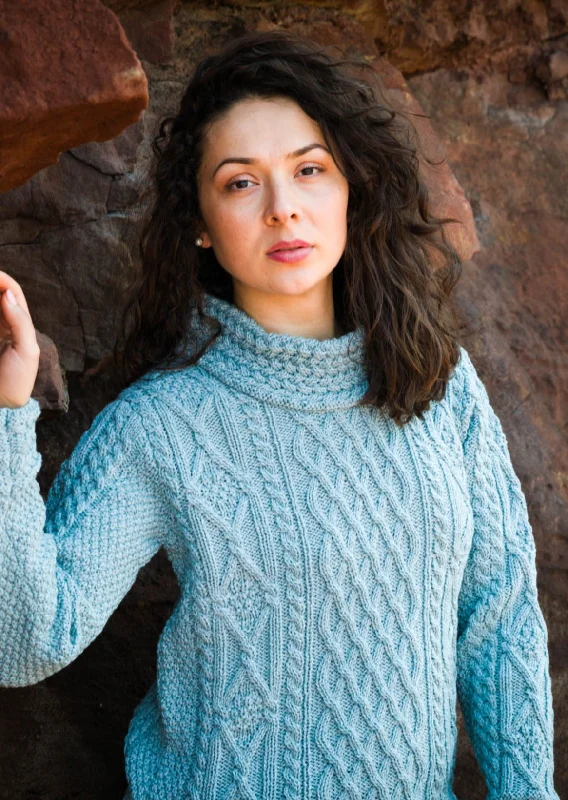 Aran Cowl Neck Women's Sweater | Aqua