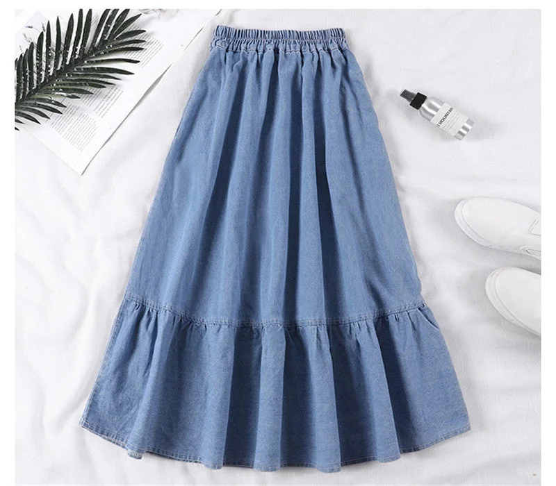 Denim A-line Skirt - Mid-length Skirt Jean - Casual Denim skirt +