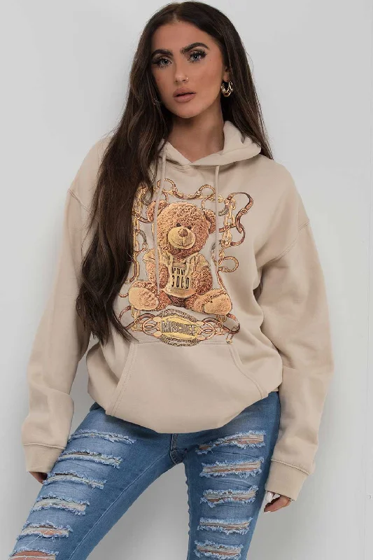 Mischief Teddy Bear Oversized Hoodie Beige