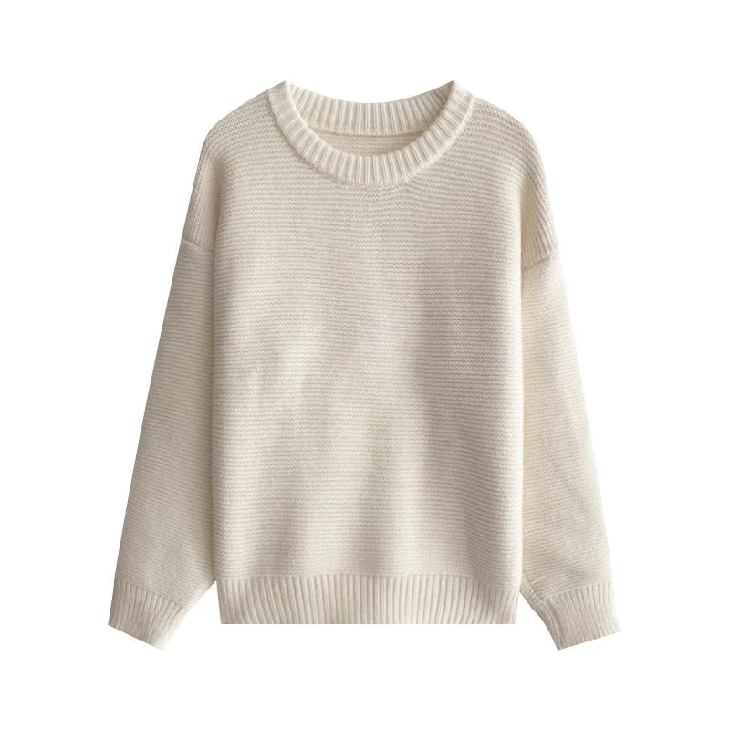 solid color simple long-sleeved round neck knitted sweater    S4768