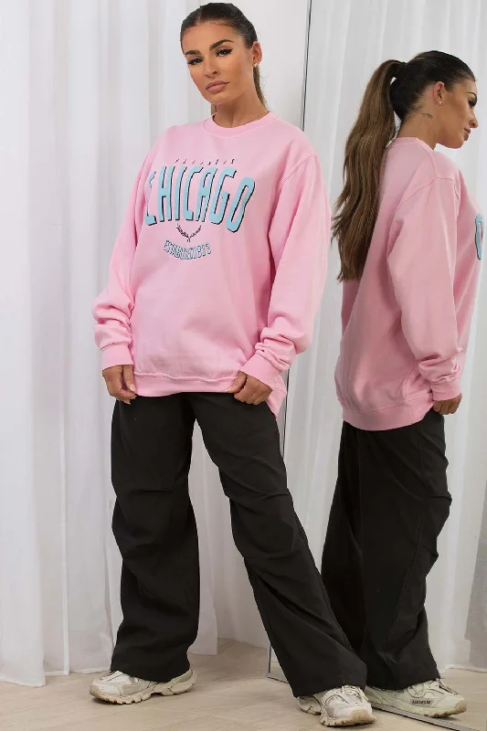 Sweatshirt With Chicago Print Pink