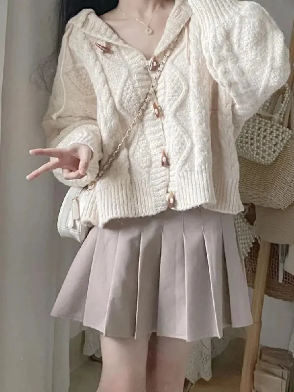 Znbbw Simple Y2k Sweaters Hooded Solid Color Long Sleeve Autumn Knit Short Cardigan Preppy Style All Match Women Clothing 2024