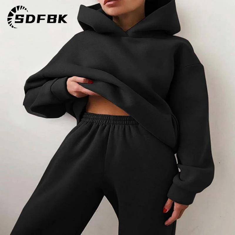 Znbbw Women Tracksuit Solid Casual Long Sleeve Sweatershirts with Trousers Suit Sports Hoodie Sportswear Winter 2023 Two Piece Sets