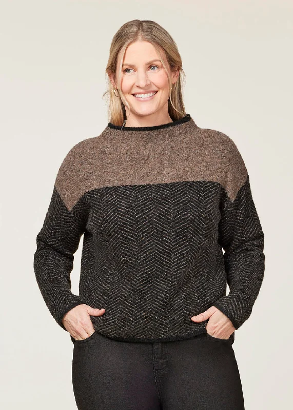 Funnel Neck Herringbone Sweater