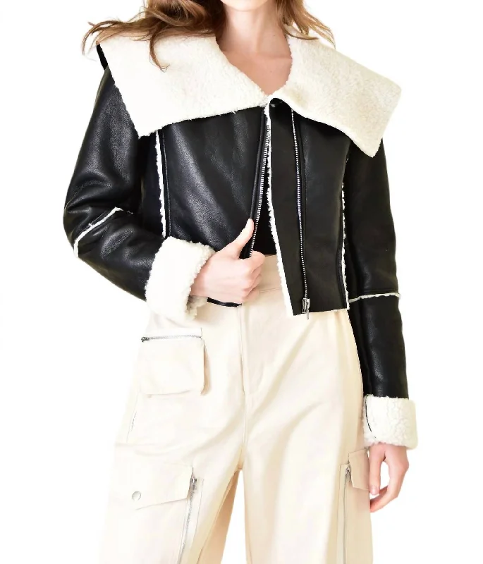 Faux Shearling Leather Jacket In Black