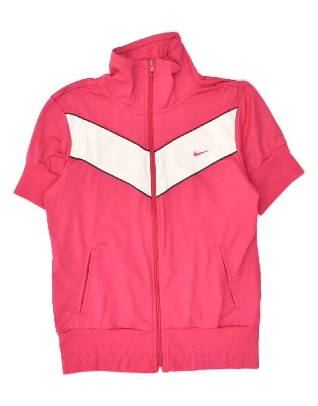 NIKE Womens Short Sleeve Tracksuit Top Jacket UK 14 Medium Pink