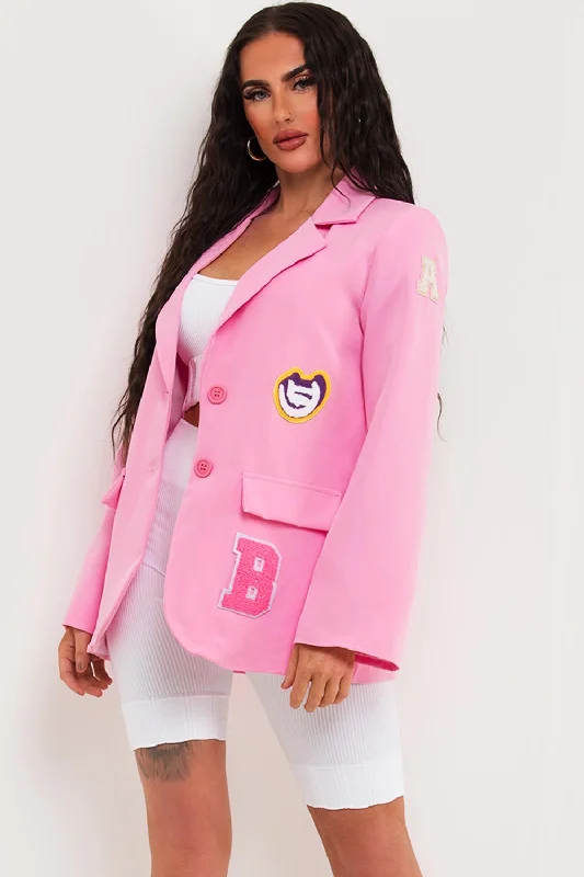 Oversized Blazer With Letter Detail Pink