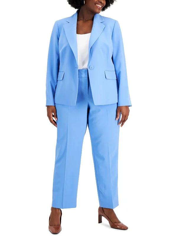 Plus Womens Crepe Business One-Button Blazer