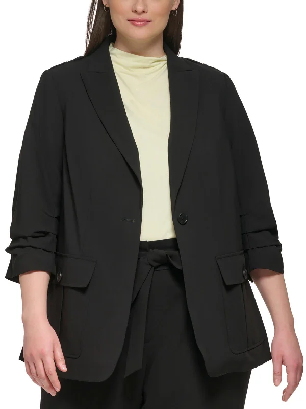 Plus Womens Suit Separate Office One-Button Blazer