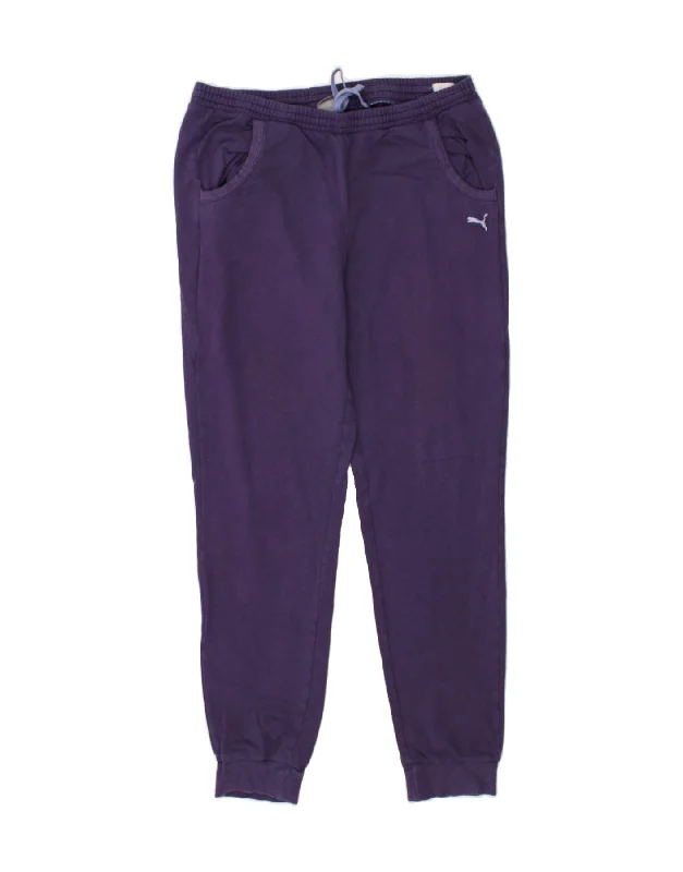 PUMA Womens Tracksuit Trousers Joggers UK 14 Medium Purple Cotton