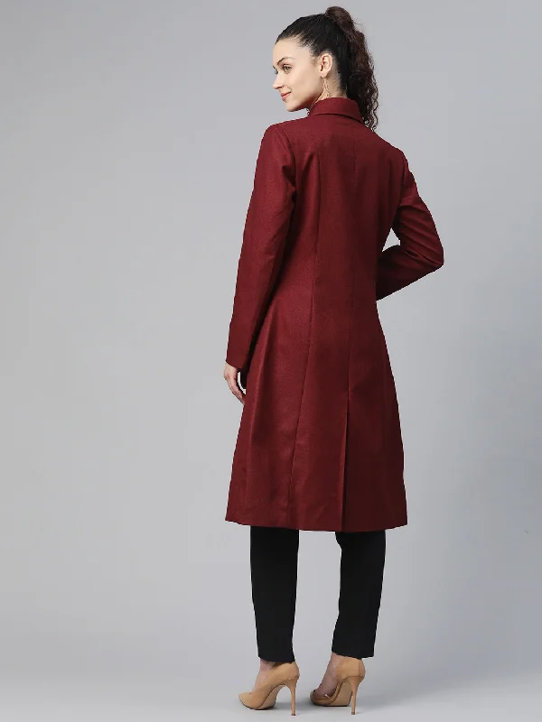 Solid Tweed Over Coat - Wine Red