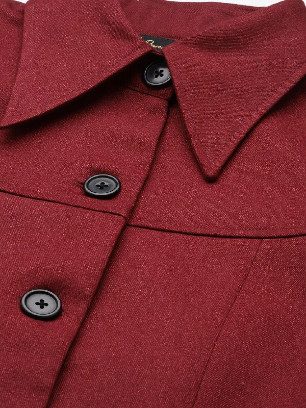 Solid Tweed Over Coat - Wine Red