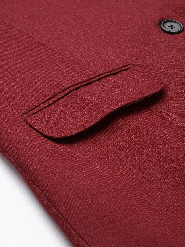 Solid Tweed Over Coat - Wine Red