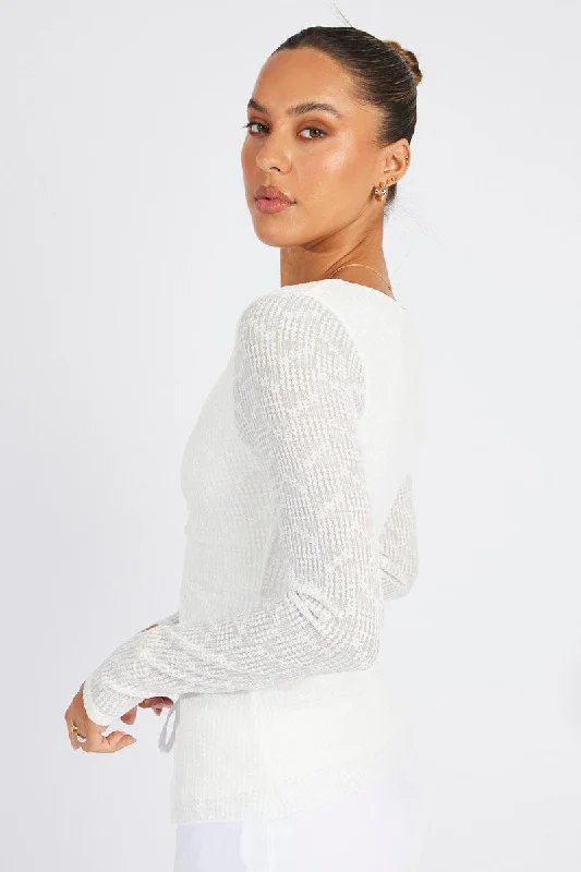 White Textured Top Long Sleeve