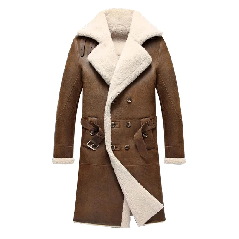 Women's Brown Military Shearling Sheepskin Leather Coat