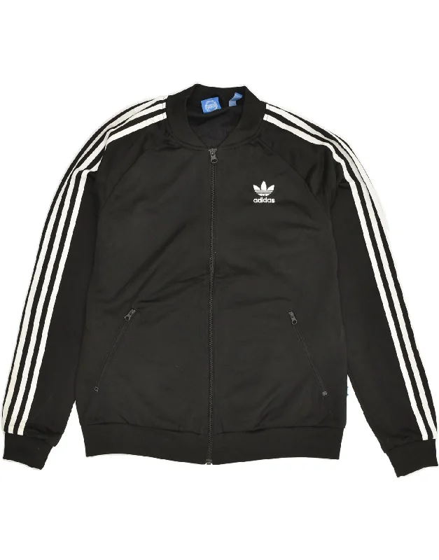 ADIDAS Womens Graphic Tracksuit Top Jacket UK 14 Large Black Polyester