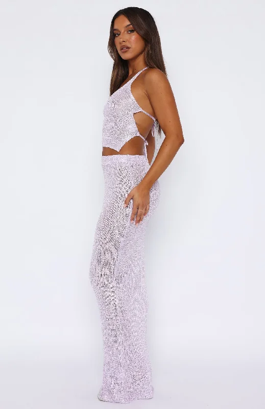 Star Shining Sequin Knit Maxi Skirt Lilac