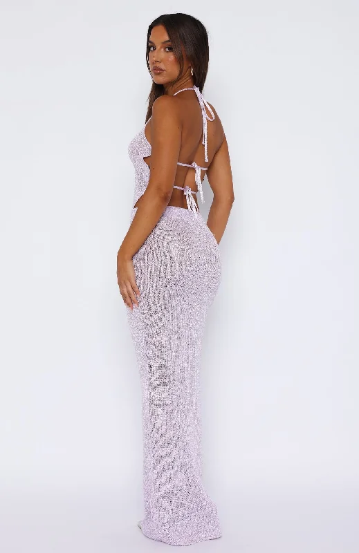 Star Shining Sequin Knit Maxi Skirt Lilac