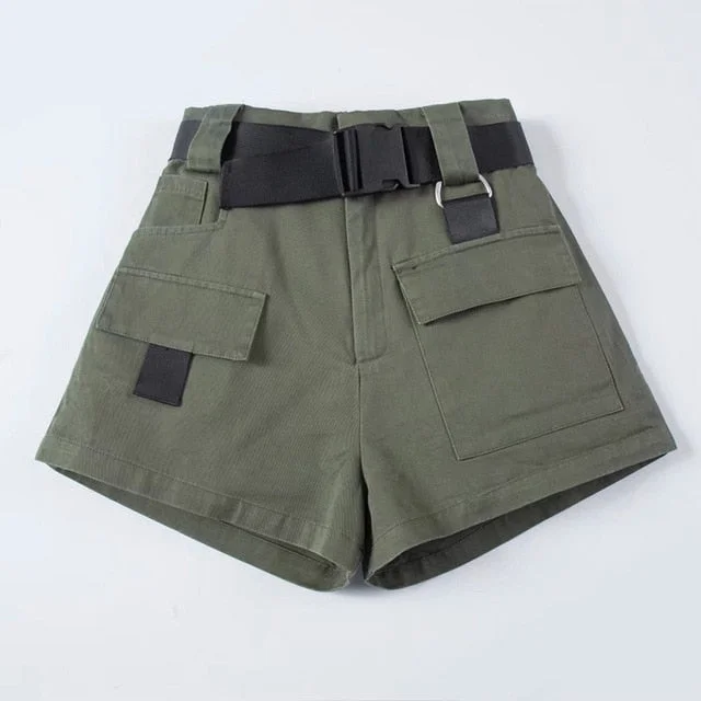 High Waist Wide Leg Cargo Women's Shorts