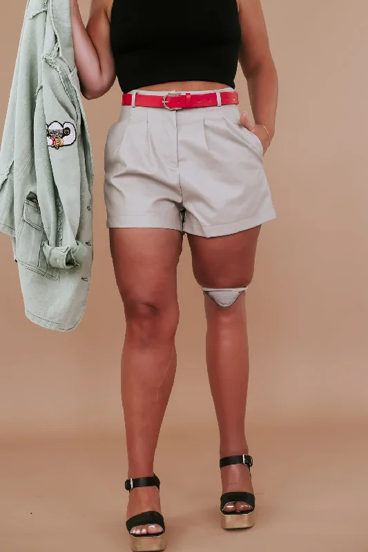 Hollis Leather Shorts , Taupe Grey