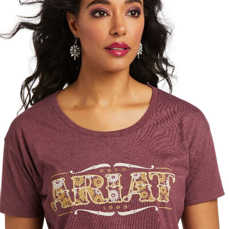 10038624 Ariat Women's Wordmark Tee Burgundy Heather