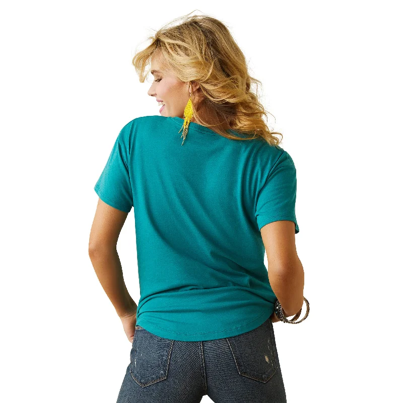 10043085 Ariat Wms Spur Script SS T-Shirt Teal Green Heather