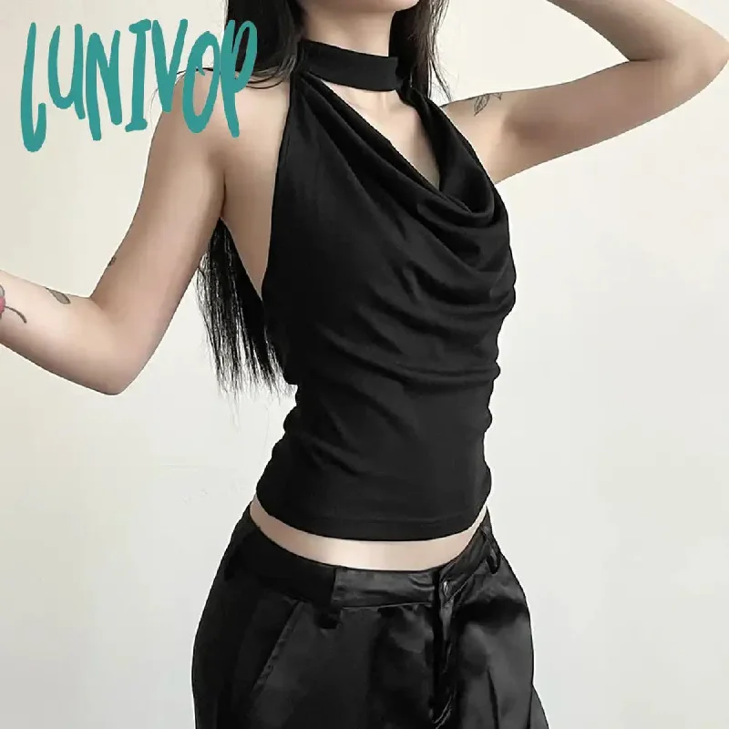 Lunivop Y2K Solid Color Simple Casual All-match Cool Confident Sexy Beautiful High Street Summer Travel Women's Thin Halter Vest