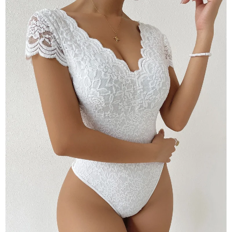 Floral Lace  Elastic Bodysuits