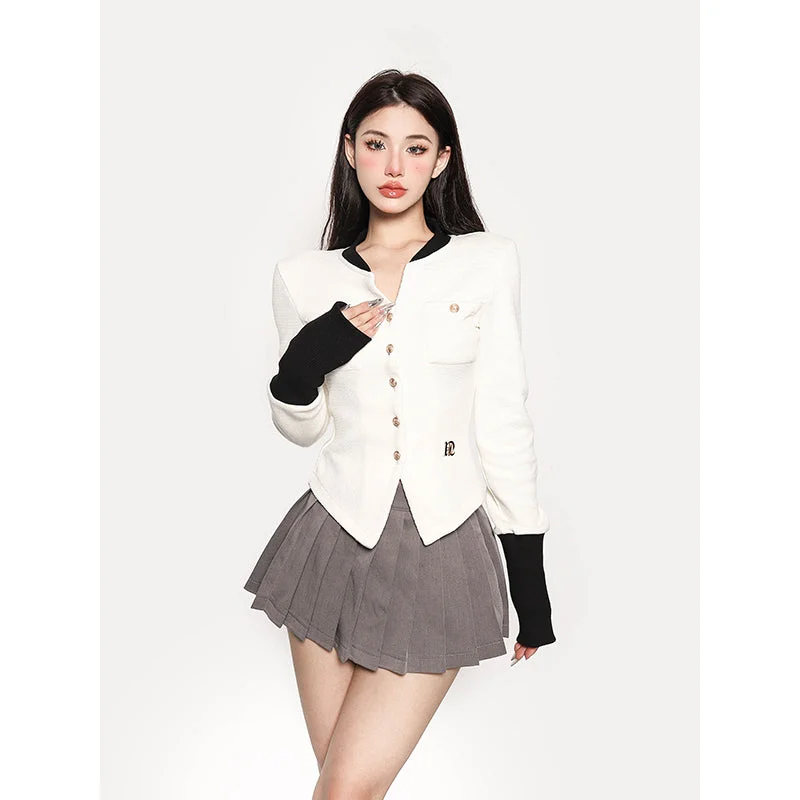 Labelle White Long Sleeve Button Up Slim Coat Top