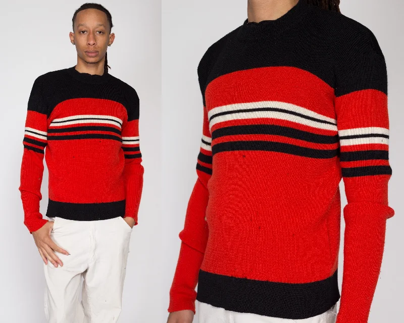 Sm-Med 70s Red & Black Striped Wool Knit Ski Sweater